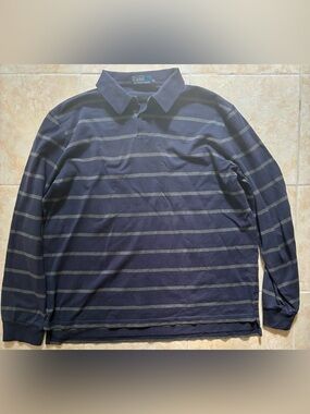 Polo by Ralph Lauren Navy & Gray Striped Polo Rugby Polo Sz XL